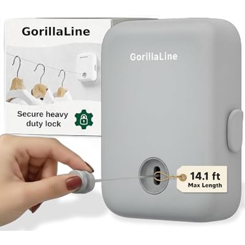 GorillaLine - Retractable Clothesline Indoor Outdoor Clothes Line - Heavy Duty Clothes Drying Laundry Line - Wall Mounted Drying Rack - Air Dry Clothing