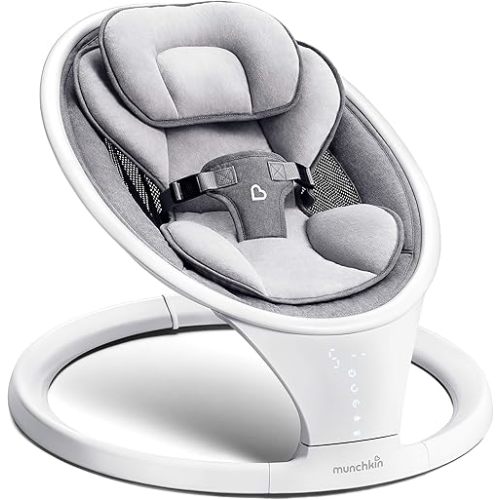 Munchkin Baby Swing, Portable and Lightweight, Bluetooth Enabled Electric Infant Rocker with Natural Sway in 5 Ranges of Motion, Newborn Nursery Essentials, White/Grey