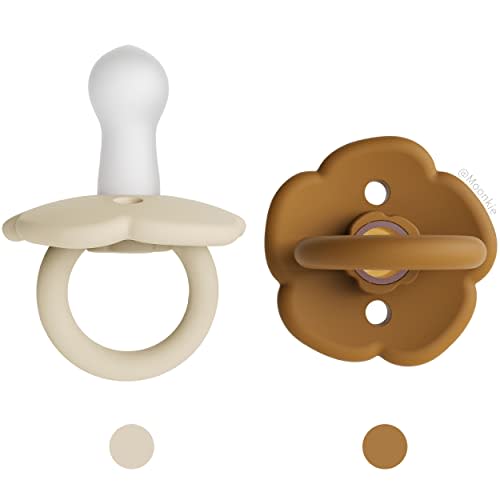 Moonkie Pacifiers Set of 2 | One-Piece Design Baby Pacifier with Large Air Holes | BPA-Free Safe Silicone Soother | 0-6 Months