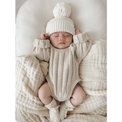 Wide Ribbed Knit Onesie ‘Oatmeal’