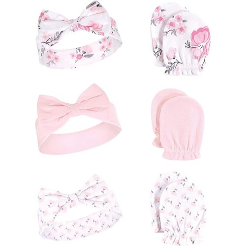 Hudson Baby Baby Girls' Cotton Headband and Scratch Mitten Set