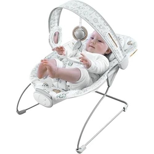 Portable Baby Bouncer Seat with 8 Melodies, 3 Vibration Levels & Adjustable Volume, Foldable Infant Bouncer Rocker with Safety Harness for Baby 0-6 Months, Indoor & Outdoor Use BR2403