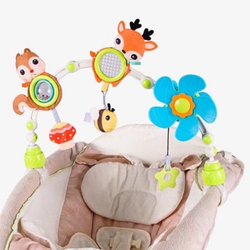 YYhl Baby Stroller Arch Toy with Teether, Rattle, Crinkle Sound, Mirror & Music Box, Newborns Sensory Activity Carrier Take-Along Toy for Infants 0-12 Months