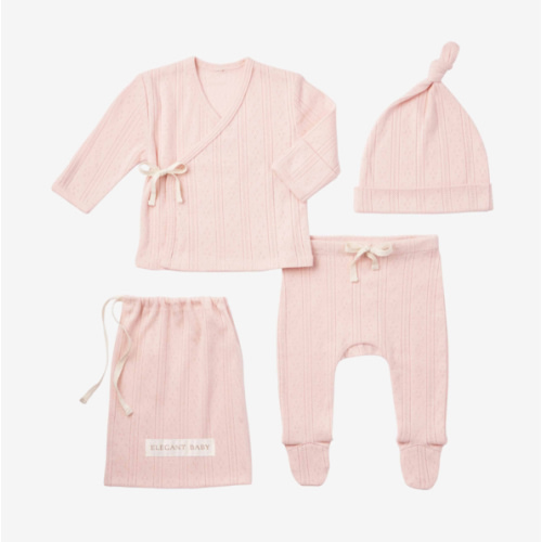 Pale Pink Organic Cotton Pointelle Layette 3 Pc Gift Set