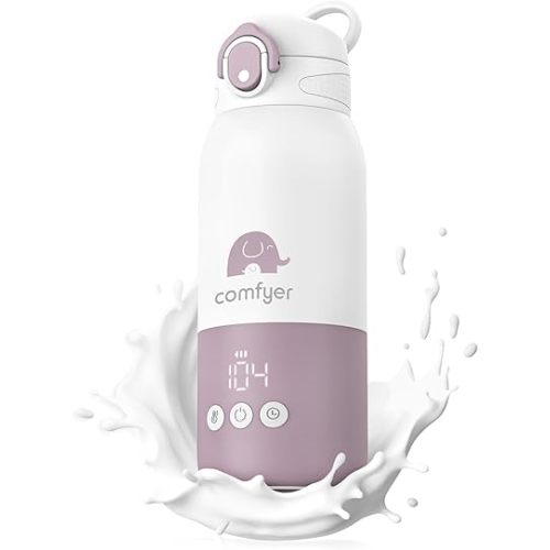 comfyer Portable Milk Warmer for Travel, Portable Bottle Warmer with Fast Heating & Long Battery Life, Instant Breast Milk, Formula or Water Warmer with 12 Ounces Big Capacity, car, Airplane Journey