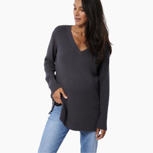 Ingrid and Isabel Side Zip Nursing Sweater - Asphalt, M