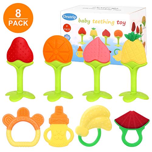 Dratrip Baby Teething Toys, Best Fruit teether - Highly Recommended by Moms,Soft & Textured - Natural Organic Freezer, BPA & Phthalates Free, Baby Shower Gift for Boy and Girl(8 Pack)