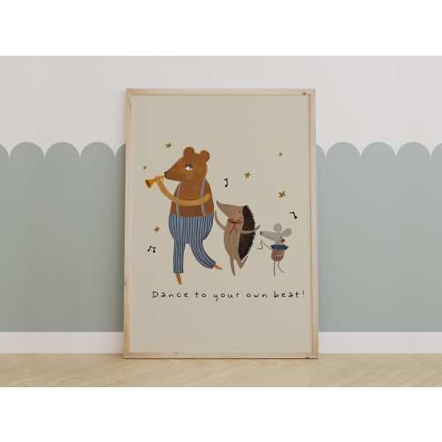 Dance to Your Own Beat – Whimsical Animal Band Art for Kids' Room (A3 size)