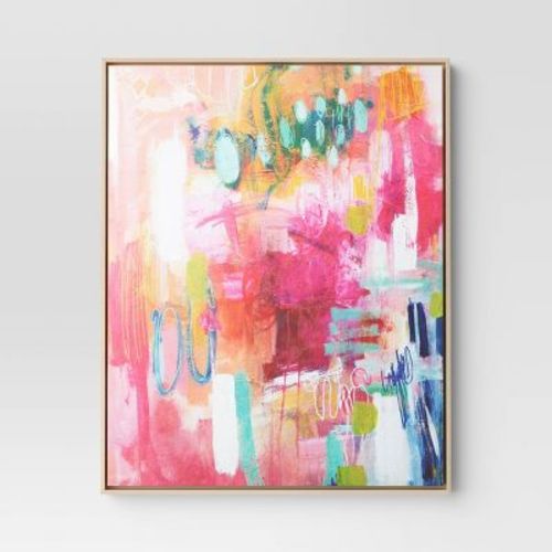 24" X 30" Colorful Collage By Amira Rahim Framed Wall Canvas - Threshold™: Modern Abstract Digital Art, Polystyrene Frame