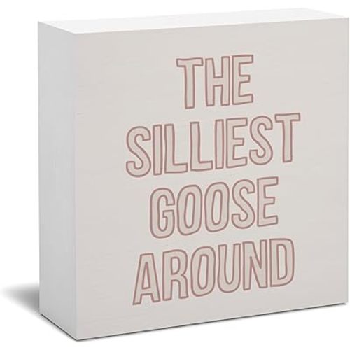 Baby Girls Room Nursery Wooden Sign Decor, Kids Funny Goose Signs Block Decor for Playroom Shelf Wall Desk Table, Toddler Little Girls Cute Pink Wood Box Sign Gifts 5x5