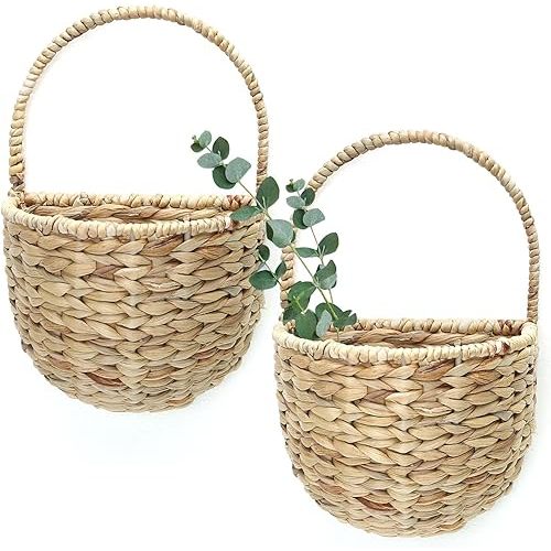 Woven Wicker Wall Hanging Basket Storage for Garden,Hanging Basket,Wall Hanging Baskets for Decorative Plants And Flowers,Semiround,Set of 2