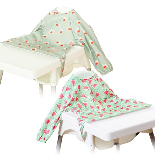 CoolaPeach Long Sleeve Baby Bib - Mess-Proof Feeding Bibs for Babies - Adjustable, Waterproof, and Highchair/Table Attachment