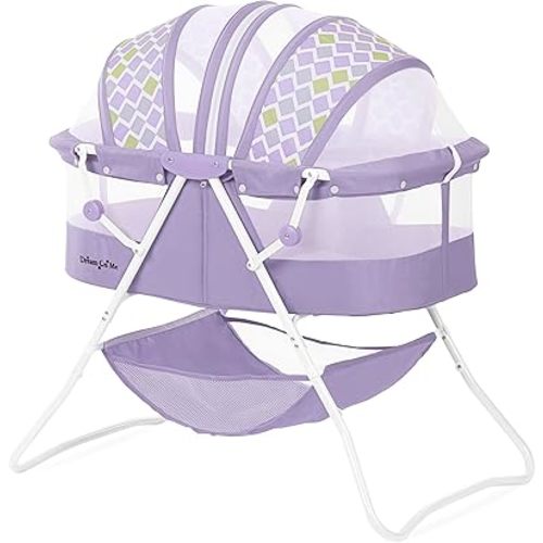 Dream On Me Karley Bassinet in Periwinkle, Lightweight Portable Baby Bassinet, Quick Fold and Easy to Carry , Adjustable Double Canopy, Indoor and Outdoor Bassinet with Large Storage Basket.