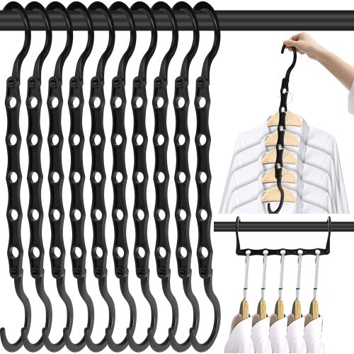 Space Saving Hangers, 20PCS Magic Hangers, 5 Holes Sturdy Plastic Clothes Closet Organizers and Storage, Space Saver Organization, College Dorm Room Essentials (Black)