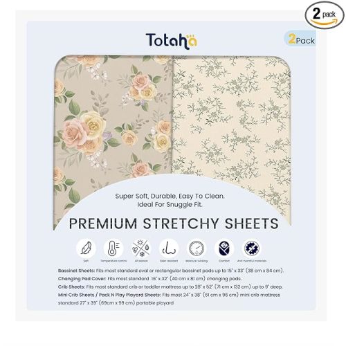 TotAha Changing Pad Cover, Buttery Soft Diaper Changing Pad Covers for Girls Boys, Super Stretchy Jersey Knit Changing Table Covers, 5'' Deep Pocket, 2 Pack