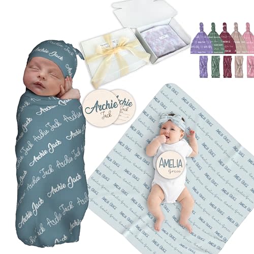 Tinyots Personalized Baby Swaddle Blanket for Boys & Girls - Custom Name Blanket for Newborns
