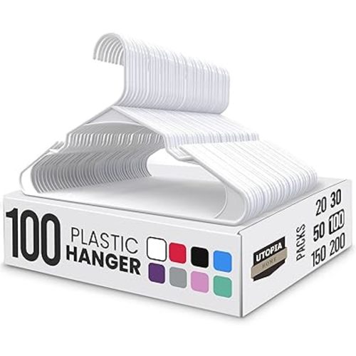 Utopia Home Plastic Hangers 100 Pack - Perfect Space Saving Clothes Hanger - Durable and Strong - Perfect Closet Organizers with Shoulder Grooves (White)