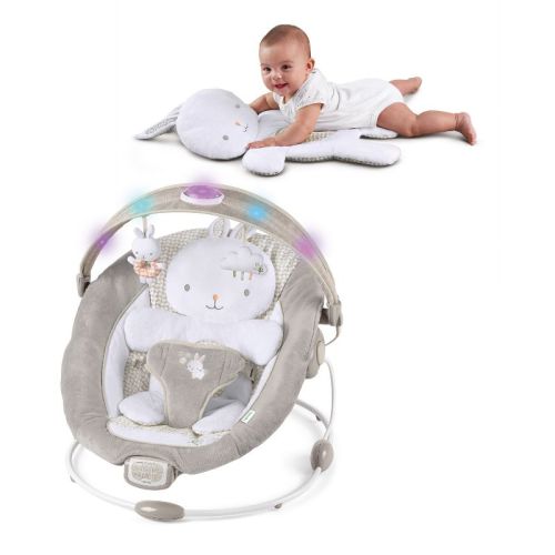 Ingenuity Inlighten Baby Bouncer Seat, Light Up Toy Bar, Bunny Tummy Time Pillow Mat - Twinkle Tails