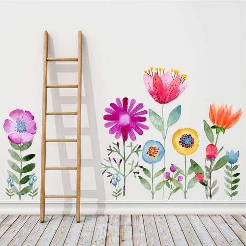 Watercolor Flower Wall Decals with stems, Wall Decals, Vinyl Wall Decals, Flower Wall Decals, Floral wall art, Flower Decals