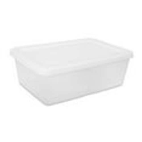Sterilite Small Storage Bin, 12 Quart Clear Plastic Storage Container with Snap-On Lid, White