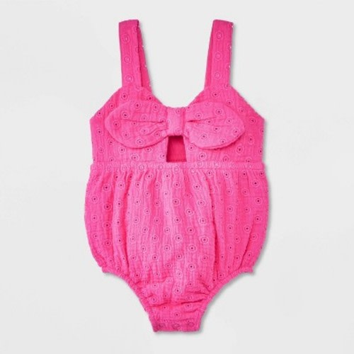 Baby Girls' Eyelet Cutout Romper - Cat & Jack™, Color: Dark Pink, Size: 3-6M