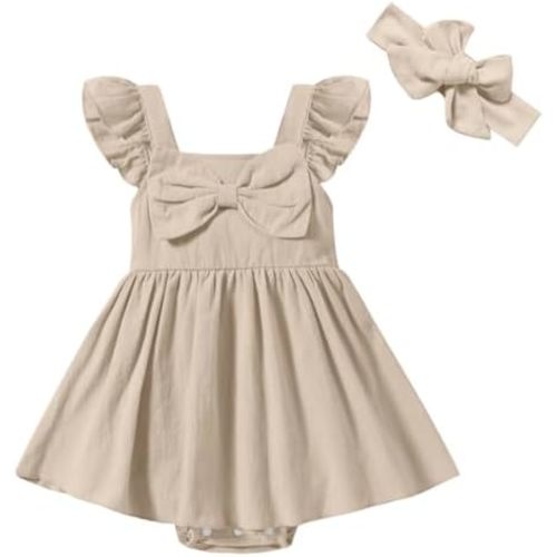 DREAM BUS Newborn One-piece Romper Dress Infant Ruffle Sleeveless Bodysuit with Headband Baby Clothes Baby Girl Jumpsuits