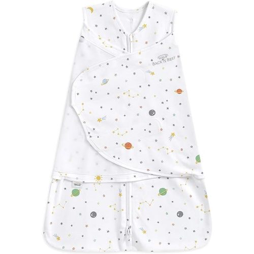 HALO 100% Cotton Sleepsack Swaddle, 3-Way Adjustable Wearable Blanket, TOG 1.5, Space, Small, 3-6 Months