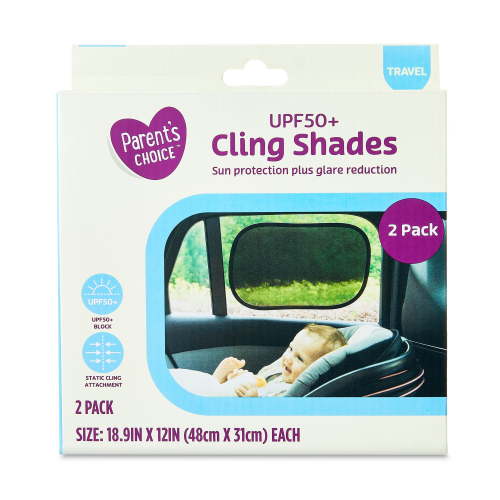 Parent's Choice Baby Car Window Cling Shades, UPF 50+, Universal Fit, Blocks Heat&UV, 2 Pack, Black