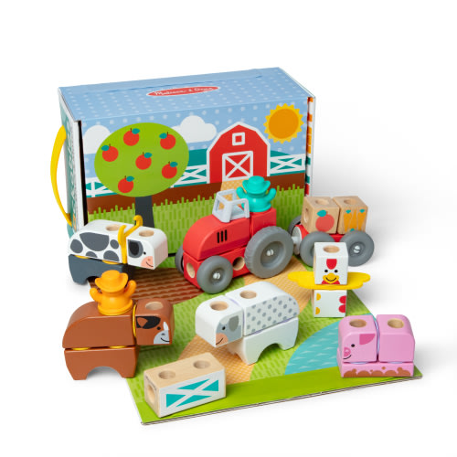 Melissa & Doug Blockables™ Farm Snap and Play, Mix and Match Connectable Wooden Building Blocks Play Set Toy for Preschool Boys and Girls (56 Pcs)