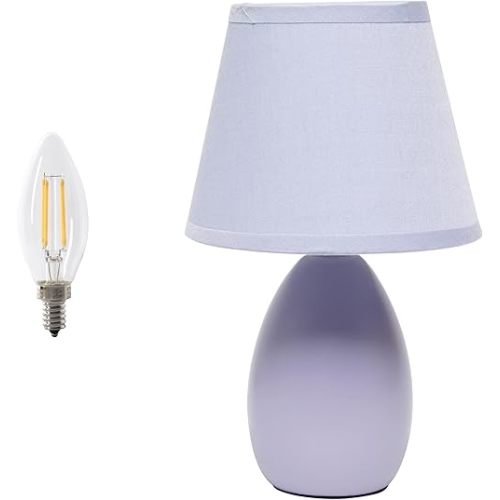 Simple Designs LT2009-PRP-LB 9.45" Mini Egg Oval Ceramic Table Lamp with Matching Shade, LED Bulb Included, Purple