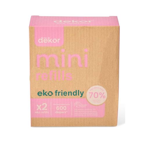 Diaper Dekor Eko Mini Refills, 2 Count | ONLY Eco-Friendly Diaper Pail Refills Made With 70% Recycled Materials | Quicker, Easier & More Cost Effective than Trash Bags | Unscented