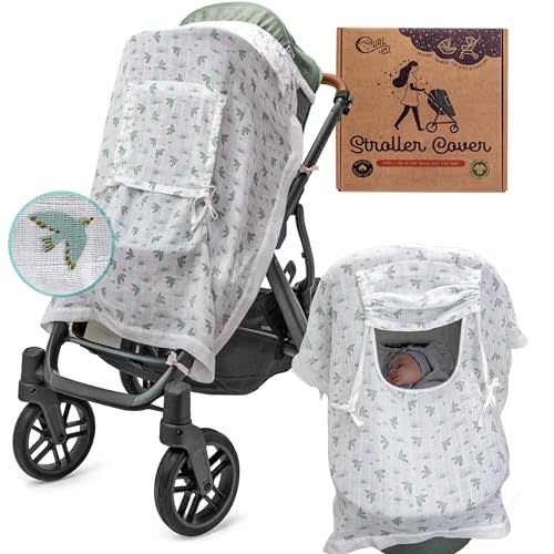 Muslin Baby Car Seat Cover & Stroller Cover: 100% Organic Cotton Breathable Infant Carseat Cover for Boys & Girls, Boho Privacy Cover, Bassinet & Stroller Shade, Baby Carseat Canopy & Stroller Set