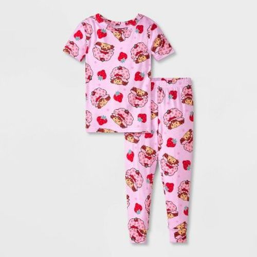 Toddler Girls' 2pc Strawberry Shortcake Short Sleeve Viscose Snug Fit Pajama Set - Pink