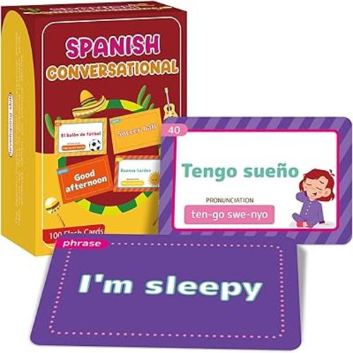 gisgfim 100 Spanish Conversational Phrase Flash Cards Spanish Phrases Vocabulary Beginner Sayings for Travel, Memory, School Classroom, Quick Reference Educational Bilingual Language