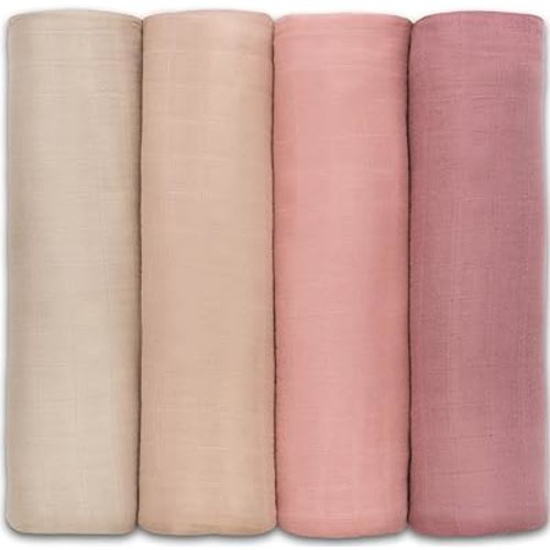 Comfy Cubs Muslin Swaddle Blankets Neutral Receiving Blanket Swaddling, Wrap for Boys and Girls, Baby Essentials, Registry & Gift (Cream, Blush, Bold Blush, Mauve)