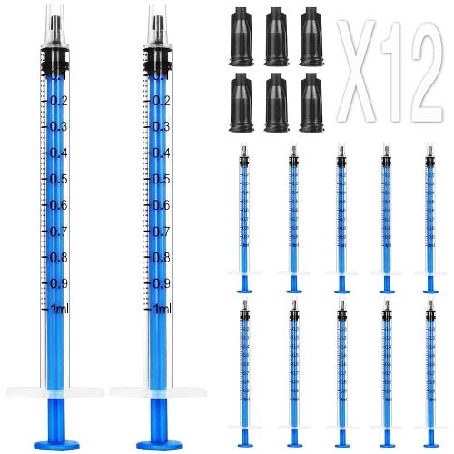 1ml Syringe Without Needle - 1 ml Small Plastic Syringes Sterile Individually Packed with Cap for Lab Medicine Student Measuring Liquid and Pet Dog Cat Baby Feeding Oral Colostrum ( 12 Pack 1cc /ml )