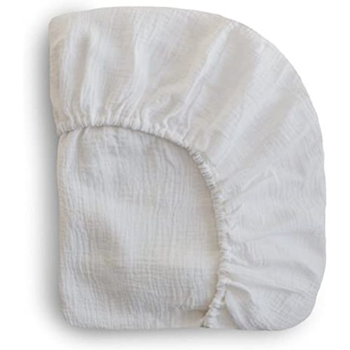 mushie Extra Soft Muslin Fitted Crib Sheet | 192 Thread Count | 28"x 52" (White)