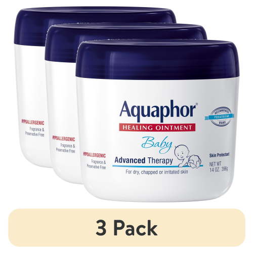 (3 pack) Aquaphor Baby Healing Ointment for Teething, Drool and Diaper Rash, Hypoallergenic, 14 oz