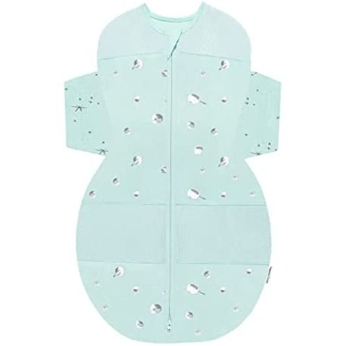 Happiest Baby SNOO Sleep Sack - 100% Organic Cotton Baby Swaddle Blanket - Doctor Designed Promotes Healthy Hip Development - Prevents Accidentally Scratching Face (Teal Planets, Small)