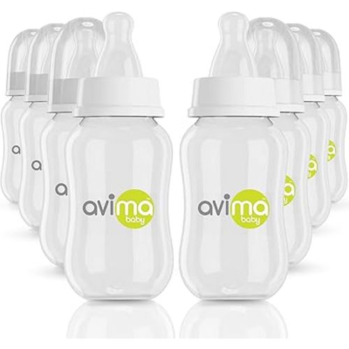 Avima 4 oz Anti Colic Baby Bottle Set - Slow Flow Nipples Included, Standard Neck, BPA Free - Newborn 0-3 Months, Stage 1 Feeding for Gas, Spit Up & Colic (Set of 8)