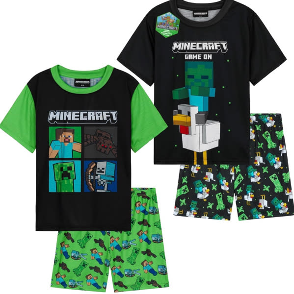 Minecraft Pajama Set for Boys, Teens, 1 or 2 Pack T Shirt and Shorts, Soft Creeper PJs Loungewear, Gamer Gifts for Boys