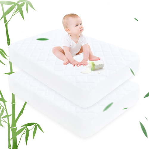 Ruili 2 Pack Bamboo Waterproof Crib Mattress Protector, Quilted Fitted Breathable Toddler Baby Mattress Cover, Organic Bamboo Soft Crib Mattress Pad, White (52x28 Inches)