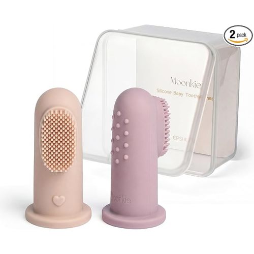 Moonkie Baby Toothbrush Finger Toothbrush Oral Cleaner Kit for 3 Months +, 2 Pcs (Blush/Pale Mauve)