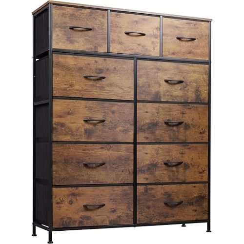 WLIVE Tall Dresser for Bedroom, Fabric Dresser Storage Tower, Chest of Drawers Organizer Unit with 11 Drawers, Storage Cabinet, Hallway, Closets, Steel Frame, Wood Top