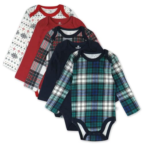HonestBaby baby-boys 5-pack Long Sleeve Bodysuits One-piece 100% Organic Cotton for Infant Baby Boys