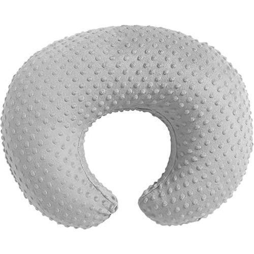 Nursing Pillow, Bottle and Breastfeeding Pillows, Nursing Essentials Baby Feeding Pillow with Removable Cotton Blend Cover, Machine Washable Baby Donut Pillow (Minky Dot-Grey)