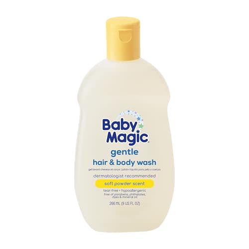 Baby Magic Gentle Hair & Body Wash | Tear-Free, Free of Parabens, Phthalates, Sulfates and Dyes, Calendula Oil & Coconut Oil, Soft Powder Scent, 9 Fl Oz