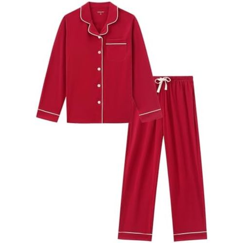 RONGTAI Womens Pajama Sets Cotton Comfy Cool Feeling Pajama Set Long Sleeve Sleepwear 2 Pcs Pjs Nightwear S-XXL