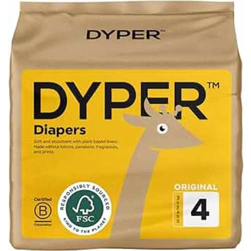 DYPER Viscose from Bamboo Baby Diapers Size 4 | Honest Ingredients | Cloth Alternative | Day & Overnight | Made with Plant-Based* Materials | Hypoallergenic