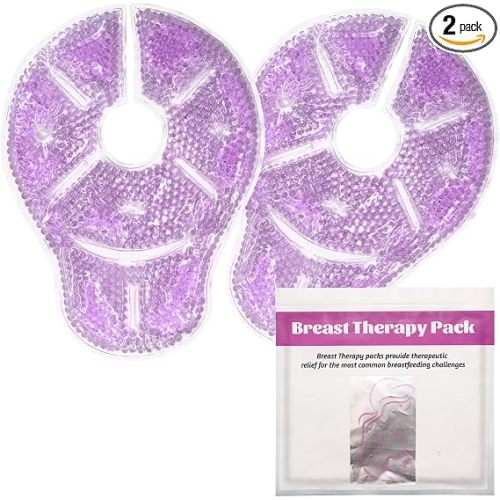 Breast Treatment Ice Pack Hot Cold Breast Pad, Nursing Pain, Mastitis, Swelling, Essential for Breastfeeding New Mothers, 2 Pack (Purple, L)